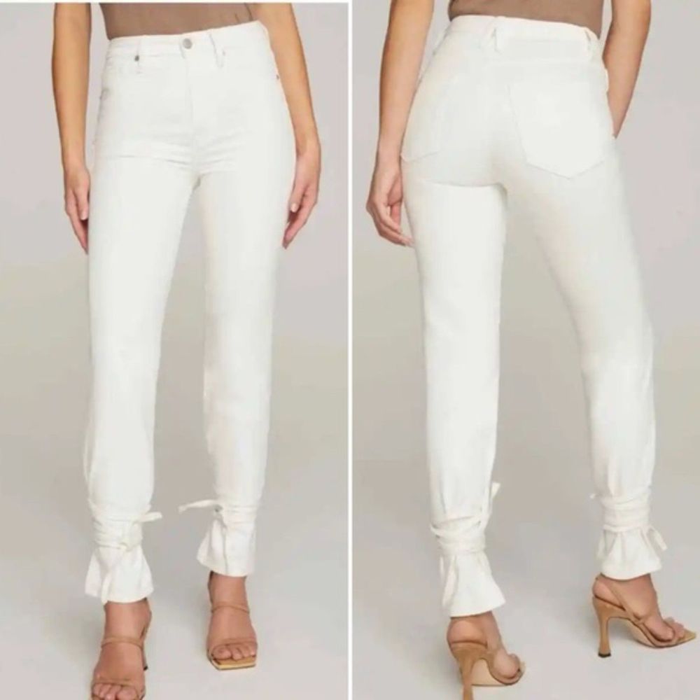 NWT Good American Jeans Good Boy Ankle Wrap Pants White Denim Women’s Size 4